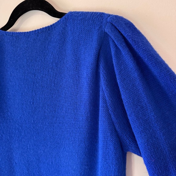 Vintage John Richard Sweater Dress Size M Blue Graphic Intarsia Angora Glam Bold - Picture 5 of 9